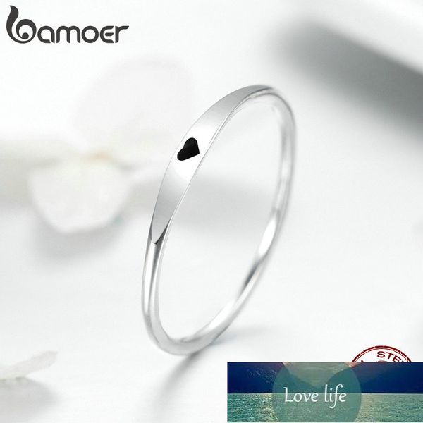 BAMOER 925 Sterling Silver Round Circle Anello da dito puro Semplice cuore inciso Anelli per le donne Gioielli di fidanzamento di nozze SCR468 Prezzo di fabbrica design esperto Qualità