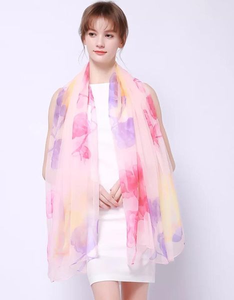 

g1049 new floral printed scarves casual long soft wrap silk scarf women spring summer girls elegant ladies boho beach shawl, Silver