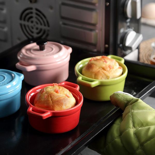 

bowls ceramic double ear baking bowl with cover fruit salad dessert stew soup household steamed egg bird's nest handle