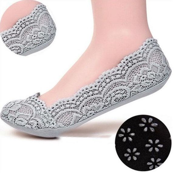 

womens sock female home antiskid invisible short socks slippers shallow summer no show socks for women lace boat, Black;white