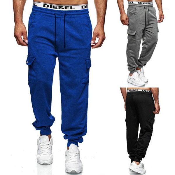 

men's pants men 2021 spring and autumn men's pure color tethered multi-pocket loose joggers pants1, Black