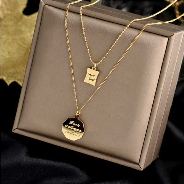 

chains lucky square double layer necklace for women choker jewelry, Silver