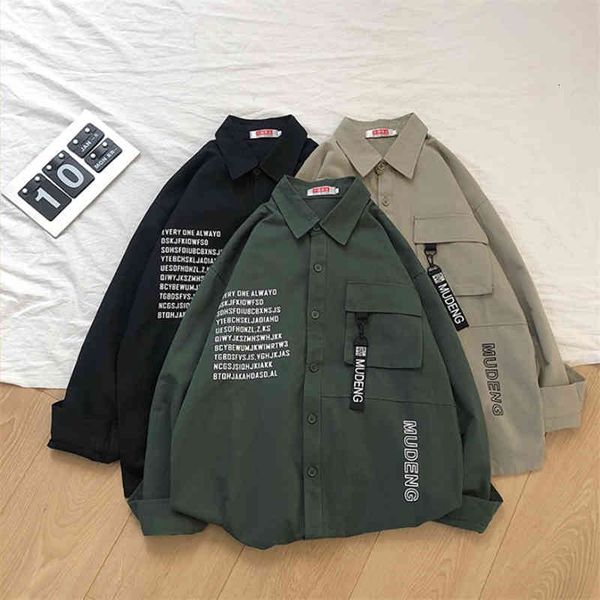 

men's jackets vitorani cotton men's shirts, print of letters, large size, long sleeve, loose pocket fashion, spring, overcamist fa, Black;brown