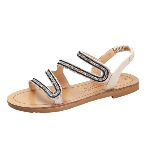 

dress shoes jaycosin summer women' open-toe rhinestone flat sandals elastic band casual platform women, Black