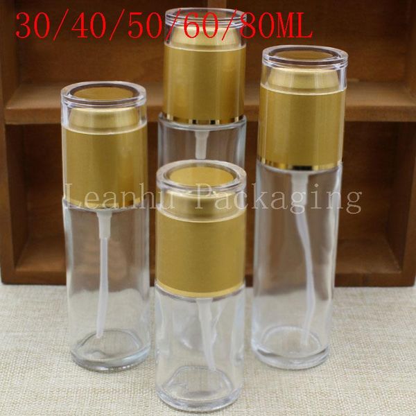 

30/40/50/60/80ml transparent glass spray bottle with gold cap, empty cosmetic container, toner/perfume sub-bottling (12 pc/lot)