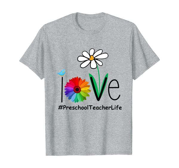 

i love preschool teacher life t-shirt bird and daisy flower, White;black