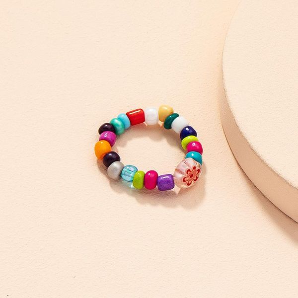 

wedding rings 2021 summer fashion candy color acrylic beaded flower pattern ring for women girls simple finger jewelry gifts, Slivery;golden
