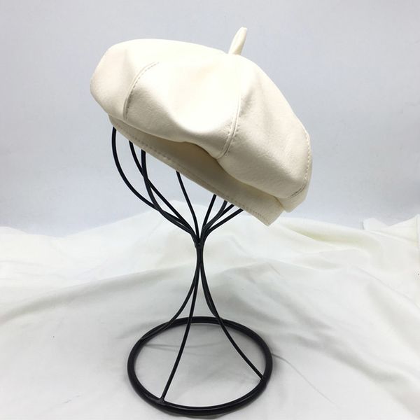 

2021 new ladies fascinating black white warm winter hat chic leather french show fashion double layer women beret beanies cap s3b7, Blue;gray