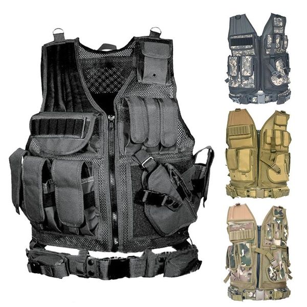 

outdoor usmc tactical vest molle combat assault plate clothing 8 colors cs vest hunting tactical 7 carrier, Camo;black