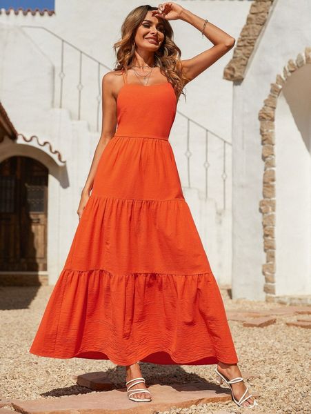 

neon orange ruffle hem cami dress y8kz#, Black;gray