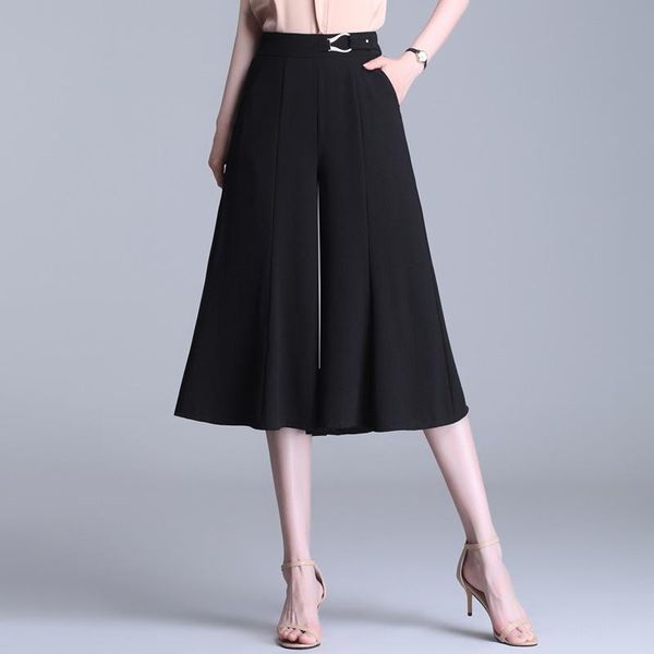 

women's pants & capris for women 2021 summer elegant chic high waist black wide leg skirts female vintage casual loose plus size 4xl 58, Black;white