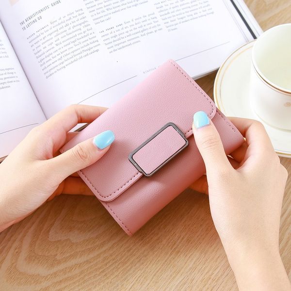 

summer simple short wallet women's korean buckle mini student change bag card, Red;black