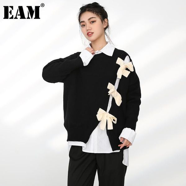 

women's sweaters [] hollow out knitting bow big size sweater round neck long sleeve women pullovers fashion autumn winter 2022 1dd11150, White;black