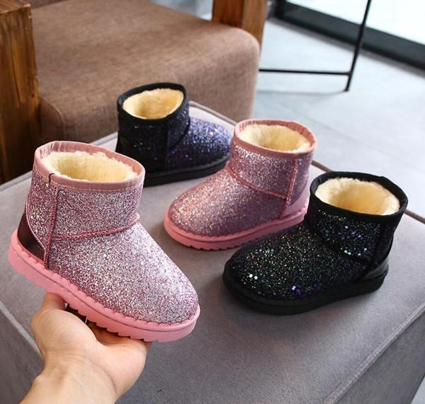 

2021 winter kids fashion snow boots thick child cotton shoes warm plush soft bottom baby girls boots winter ski boot for baby, Black;grey