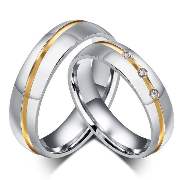 

wholesale couple wedding ring for women men stainless steel jewelry provide mix size r00124, Slivery;golden