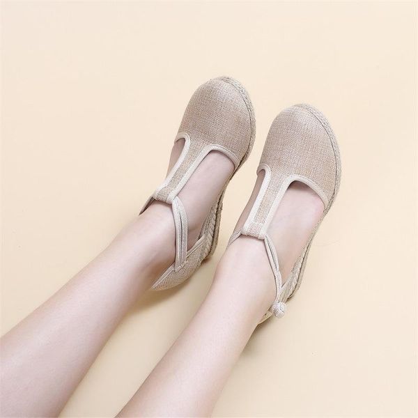 

summer new high-heeled sandals old beijing cloth shoes wedge heel women's shoes national wind fashion sandals female 2021, Black