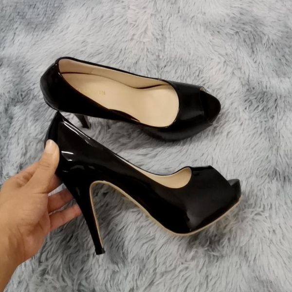 

dress shoes women pumps fashion open toe 12cm thin heels platform super patent leather high gladiator party wedding, Black