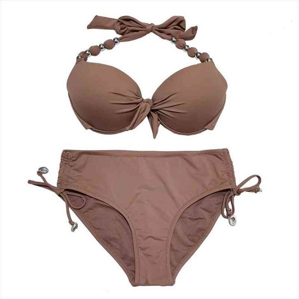 

push up bikini shoulder strap beads swimsuit mid waist bikini sets full coverage bathing suits beach wear swimwear, White;black
