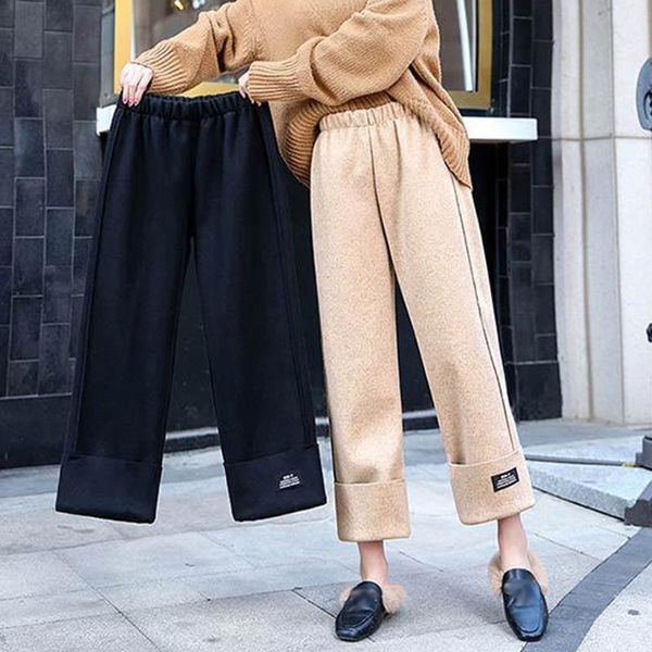 

women's pants & capris womens autumn and winter loose high waist straight thick casual wide leg 2021 drop fashion wo, Black;white