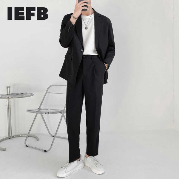 IEFB Hohe Qualität Neue Herbst Einfache Licht Reife Lose männer Zwei Stück Set Langarm Single Button Anzug Jacke + gerade Hosen X0909