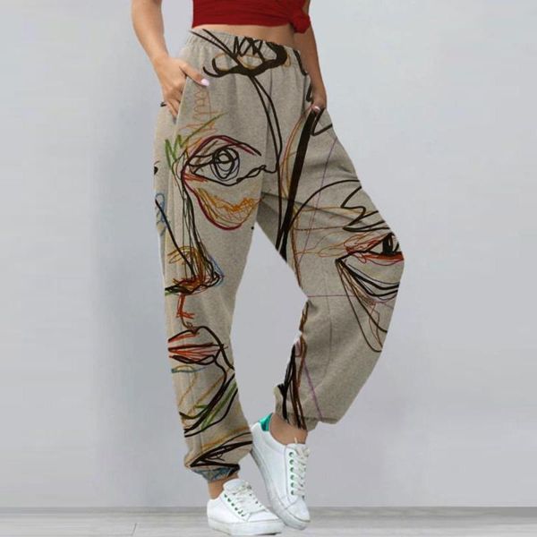 

women's pants & capris fashion vintage printed autumn trousers casual elastic waist pantalon palazzo female drawstring long turnip 2021, Black;white