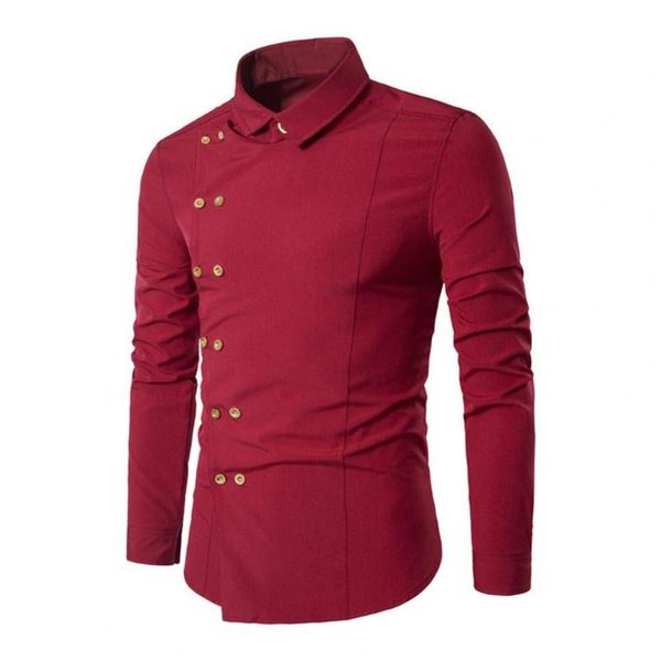 

men's casual shirts men shirt solid color long sleeve turn-down collar double-breasted slim spring autumn t-shirt for work, White;black
