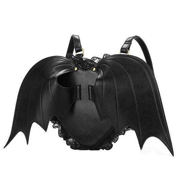 

women wing punk stylish school for girls bat bag angel wings backpack cute little devil package, Black;red