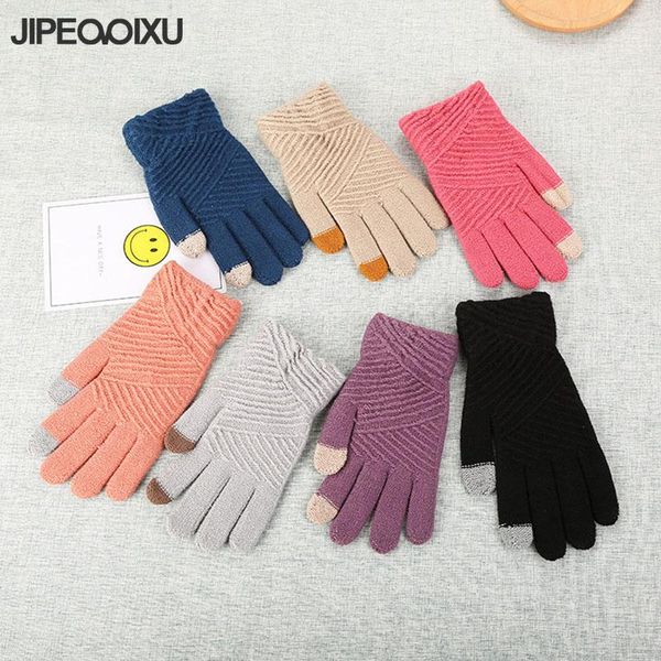 

fingerless gloves men and women fashion winter warm 6 colors knitting full finger simple solid mittens, Blue;gray