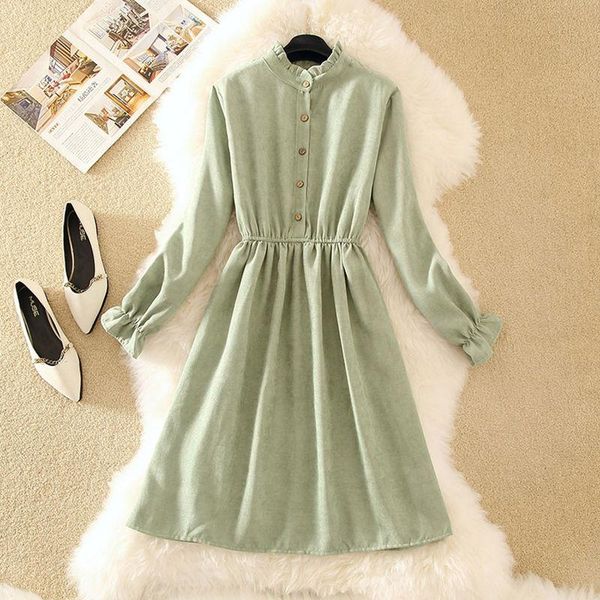 

casual dresses women's spring autumn dress elegant solid color button stand collar long sleeve loose 3507, Black;gray
