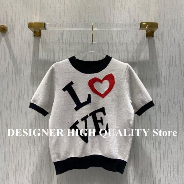 

women's t-shirt fashion letter jacquard cotton knitted women 2021 spring summer o-neck short sleeve drop shoulder chic all-matched, White