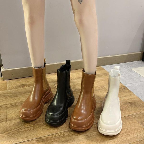 

boots female shoes flat heel round toe ladies lolita rock wedge ankle med basic solid pvc concise fabric lace-up slip-on cross-, Black