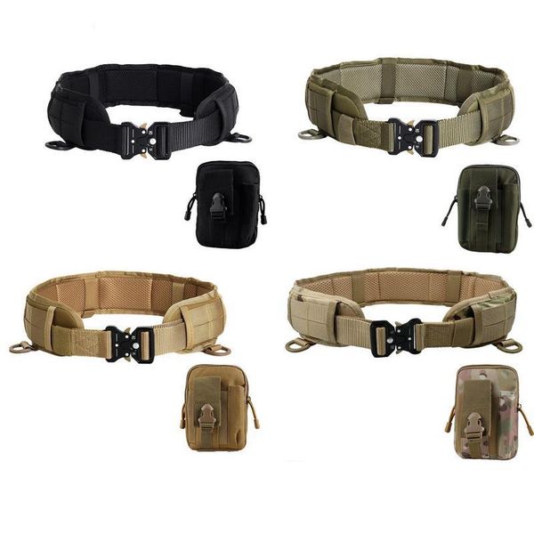 

waist support outdoor tactical belt men army combat hunting cs paintball padded with bag adjustable set sports safety, Black;gray