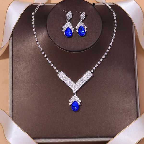 

earrings & necklace stonefans geometry chain crystal and for women luxury rhinestone choker bridal jewelry set wedding gift, Silver