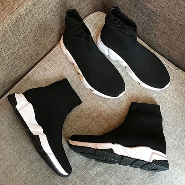 

black white speed trainer casual shoes man woman socks boots stretch-knit race runner sneakers