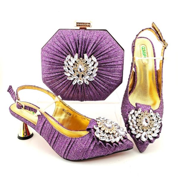 

dress shoes arrival noble italian design elegant style ladies and bag set decorated with rhinestone in purple color for party, Black