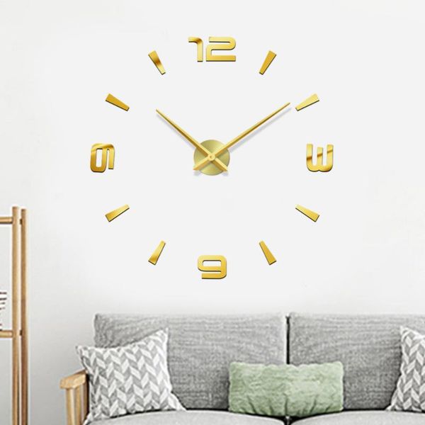 

wall clocks self-adhesive golden diy clock frameless large digital modern watch apartment decorations room decor cloc