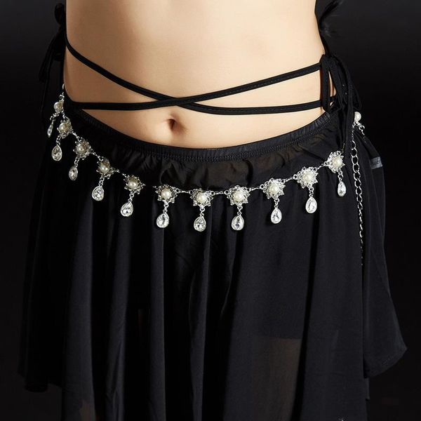 

new belly dance belt pendants crystal rhinestone waist chain belt jewelry for ladies dress belly dancing pearl waist chain, Black;red