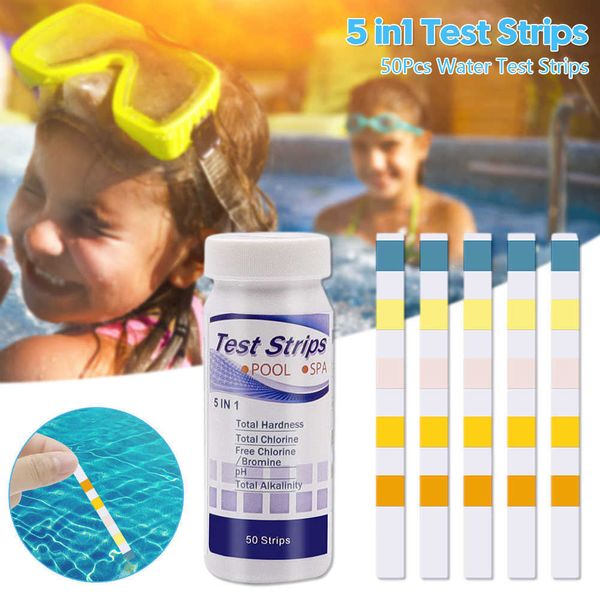 Nuovo 5 In1 Pool Spa Test di qualità dell'acqua Strisce di carta Cloro Bromo Valore pH Alcalinità Durezza Kit 50 strisce Tester per acqua
