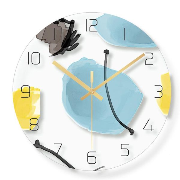 

wall clocks printing silent quartz circular glass hanging clock modern