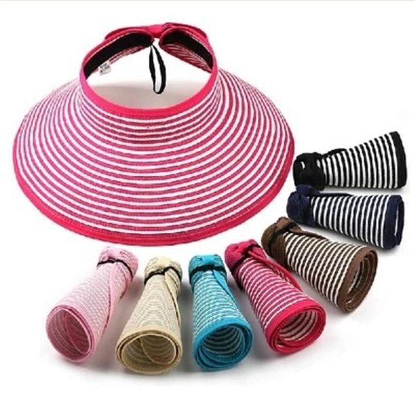 

wide brim hats summer hat women large beach lady striped straw female fashion cap, Blue;gray