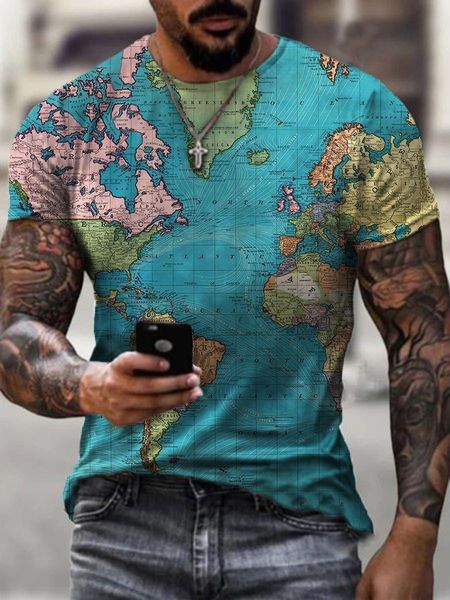 

global navigation map men's 3d print t shirt graphic optical illusion short sleeve party street punk goth crew neck summer, White;black