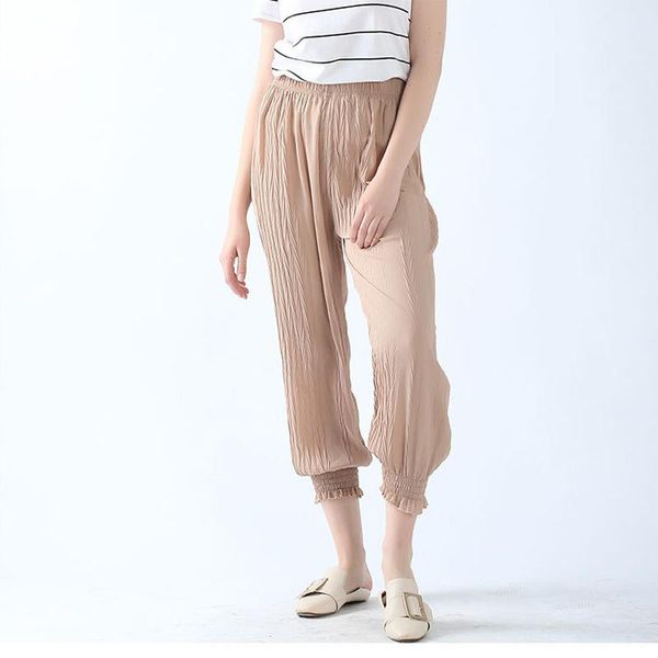 

women's pants & capris 2021 spring and summer chiffon pleated shrink loose large size thin wild casual nine-point trousers, Black;white