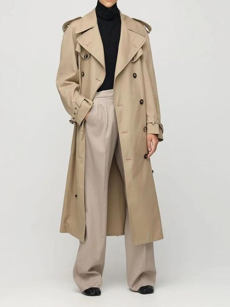 

women's trench coats early fall windbreaker 2021 fashion handsome bf epaulet double breasted x-long turn down collar khaki women, Tan;black
