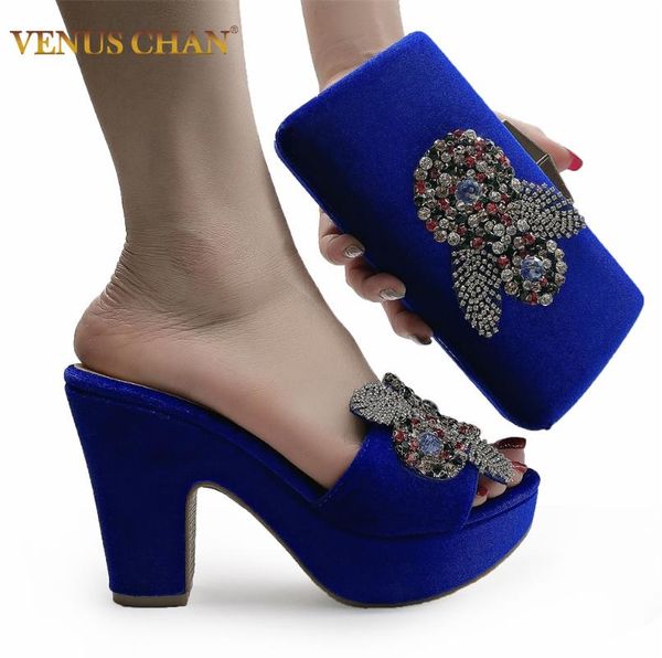 

dress shoes fashionable coming italian design and bag set 2021 summer african ladies matching in royal blue color, Black