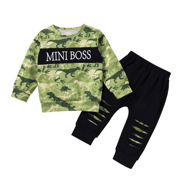 Euro American Boy Kleidung Set Langarm Dinosaurier Brief Drucken Sweatshirt + Hosen Herbst Baumwolle Weiche Kinder kleidung Zwei Stück sets M3764