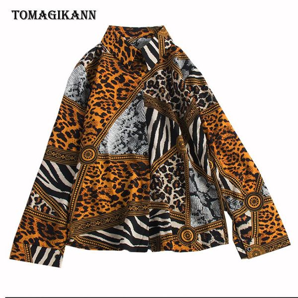 

women's blouses & shirts leopard print blouse shirt women 2021 chic contrast colors turn down collar long sleeve feminina blusas chemis, White