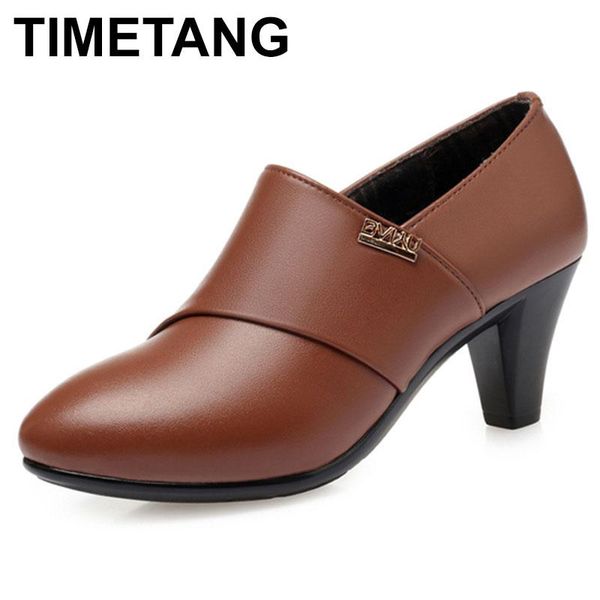 

dress shoes timetang2021 fashion women autumn genuine leather female office high heels for, Black