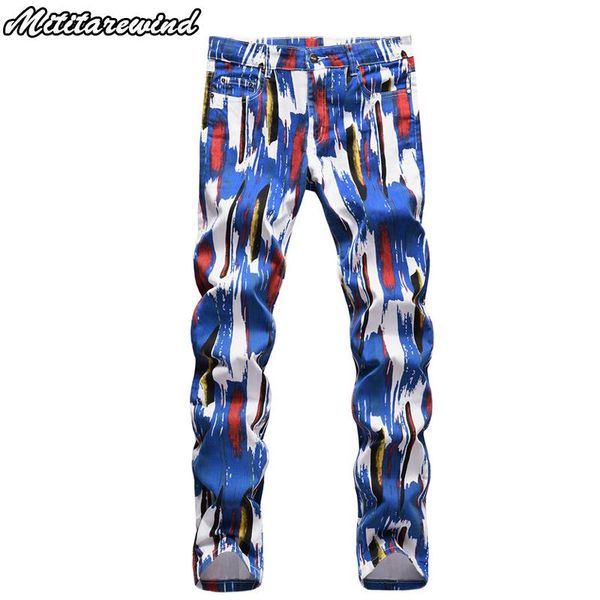 

men's jeans 2021 spring denim pants men fashion casual print multi-color trousers big size 29-42 slim fit straight, Blue