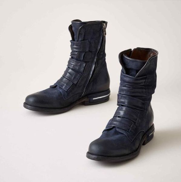

boots 2021 autumn and winter motorcycle retro zipper square heel women female suede ankle botas mujer size 35-43, Black