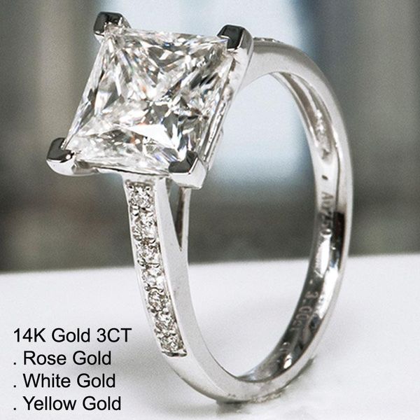 

cluster rings 14k white gold 3 moissanite diamond ring women princess cut square wedding party engagement anniversary ct d color, Golden;silver